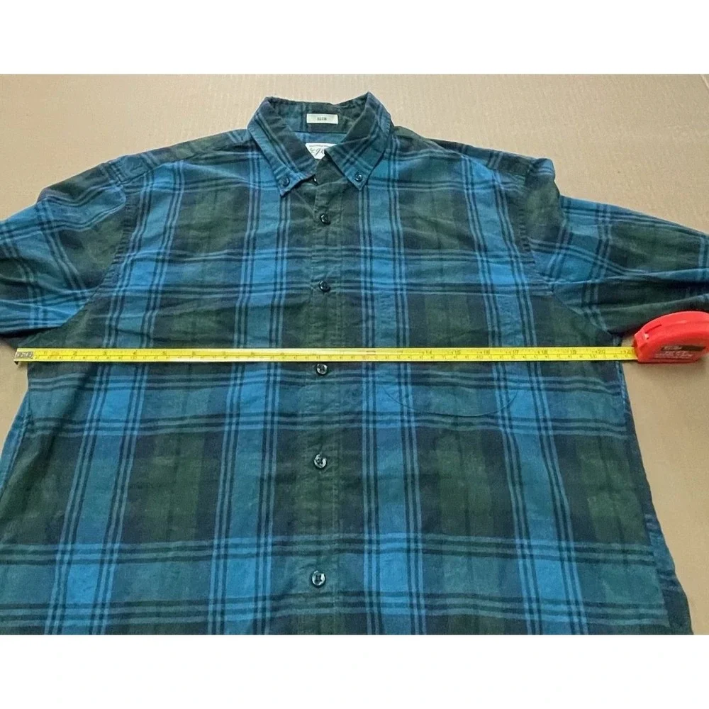 J.Crew Men's Medium Madras‎ Plaid Button Down Shirt Preppy Cotton Blue & Green